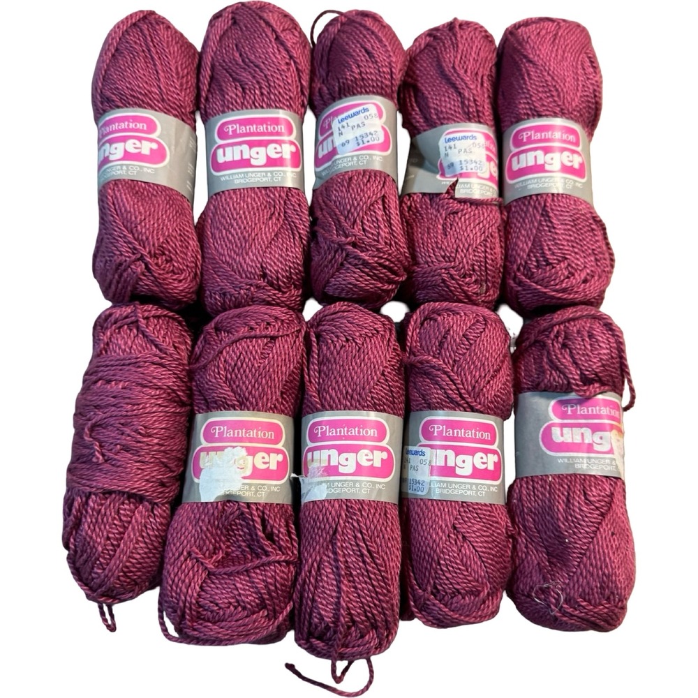Lot of 10 Unger‎ Plantation Mercerized Cotton Yarn Skeins Pink Berry 50g 102 Yds